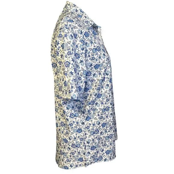 Nick Graham Mens Stretch Modern Fit Short Sleeve Floral Shirt White/Blue S - Picture 2 of 6